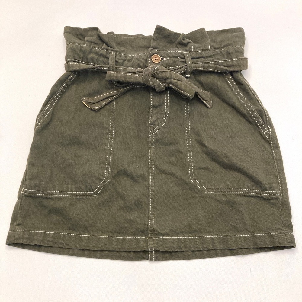 Free People Army Green Paper Bag Tie Waist Splendor in the Grass Skirt Womens 4
